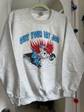 WICKED Clothing Light Gray Crewneck with “Quit your day job” Graphic